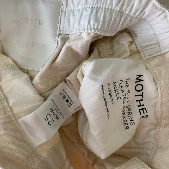 Mother Half Spring Pleated Greaser Size 25 Natural Cream Wide Crop Jeans - Picture 12 of 16